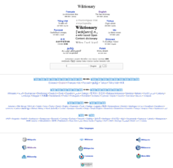 Detail of the Wiktionary main page. All major wiktionaries are listed by number of articles.