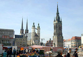 Market Place with Red Tower