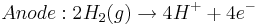 Anode: 2H_{2}(g)\rightarrow 4H^{+}+4e^{-}\,