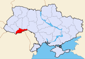 Map of Ukraine with Chernivtsi Oblast highlighted