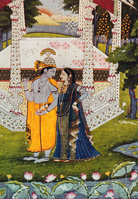 Krishna with Radha, 18th C Rajasthani painting