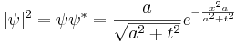 
|\psi|^2 = \psi\psi^* = {a \over \sqrt{a^2+t^2} } e^{-{x^2 a \over a^2 + t^2}}
