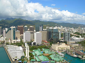 Aerial  view of downtown from Honolulu Harbor