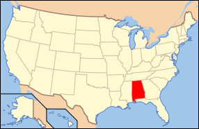 Location of Alabama in the United States