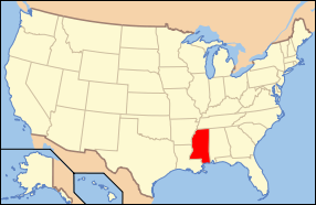 Map of the United States with Mississippi highlighted