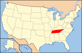 Map of the United States with Tennessee highlighted