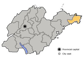 Weihai is highlighted on this map