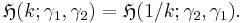 \mathfrak{H}(k; \gamma_1, \gamma_2) = \mathfrak{H}(1/k; \gamma_2, \gamma_1).