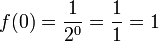 f(0)=\frac{1}{2^0}=\frac{1}{1}=1