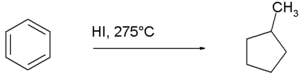 reduction of benzene to methylcyclopentane