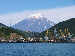 Koryaksky Volcano rising above Petropavlovsk-Kamchatsky.