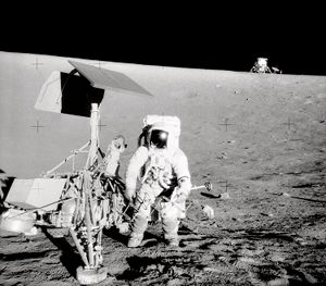 Surveyor 3 with Apollo 12 LM in background.