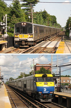 The Long Island Rail Road provides electric and diesel rail service east-west throughout Long Island, New York.