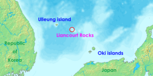 Location of the Liancourt Rocks in the Sea of Japan (East Sea) between South Korea and Japan