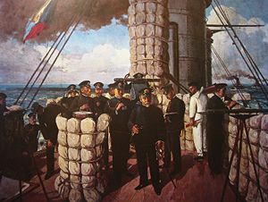 Admiral Togo on the bridge of Mikasa