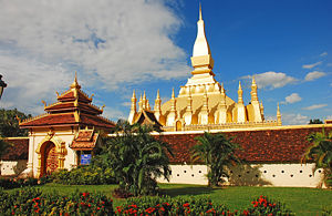 Pha That Luang - The Golden Stupa, national symbol of Laos, at sunset