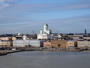 Port of Helsinki and the Helsinki Cathedral in March.