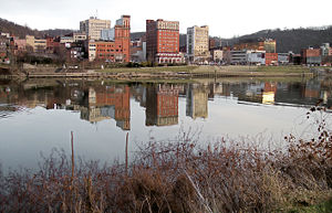 Downtown Wheeling and the Ohio River as viewed from Wheeling Island in 2006