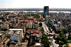 Panorama of Yangon looking south towards the river