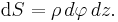 \mathrm dS= \rho\,d\varphi\,dz.