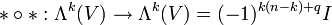 *\circ *�: \Lambda^k(V) \to \Lambda^k(V) = (-1)^{k(n-k) + q}I