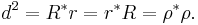 d^2 = R^\ast r = r^\ast R = \rho^\ast\rho.