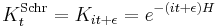 
K_t^{\rm Schr} = K_{it+\epsilon} = e^{-(it+\epsilon)H}
\,