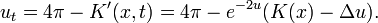  u_t = 4\pi -  K'(x,t) = 4\pi -e^{-2u} (K(x) - \Delta u). 