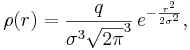  \rho(r) = \frac{q}{\sigma^3\sqrt{2\pi}^3}\,e^{-\frac{r^2}{2\sigma^2}},