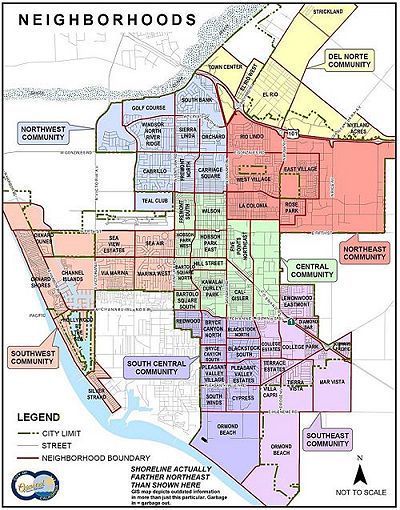 Map showing Oxnard Neighborhoods