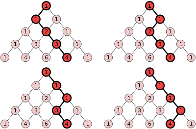 Pascal's Triangle 4 paths.svg