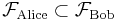 \textstyle \mathcal F_\text{Alice} \subset \mathcal F_\text{Bob} 