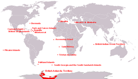 Locations of British overseas territories and Crown dependencies