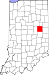 Map of Indiana highlighting Delaware County