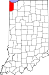 Map of Indiana highlighting Lake County