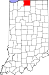 Map of Indiana highlighting St. Joseph County