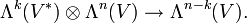 \Lambda^k(V^*) \otimes \Lambda^n(V) \to \Lambda^{n-k}(V).