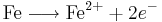 \mathrm{Fe} \longrightarrow \mathrm{Fe}^{2+} + 2{e}^{-}