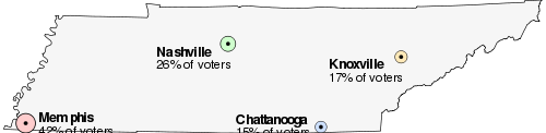 Tennessee's four cities are spread throughout the state