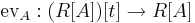 \mbox{ev}_A:(R[A])[t]\to R[A]