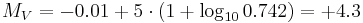 M_V = -0.01 + 5 \cdot (1 +\log_{10}{0.742}) = +4.3