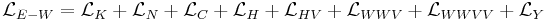 \mathcal{L}_{E-W} = \mathcal{L}_K + \mathcal{L}_N + \mathcal{L}_C + \mathcal{L}_H + \mathcal{L}_{HV} + \mathcal{L}_{WWV} + \mathcal{L}_{WWVV} + \mathcal{L}_Y