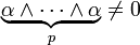 \underset{p}{\underbrace{\alpha\wedge\cdots\wedge\alpha}}\not= 0