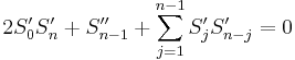  2S_0'S_n' + S''_{n-1} + \sum_{j=1}^{n-1}S'_jS'_{n-j} = 0