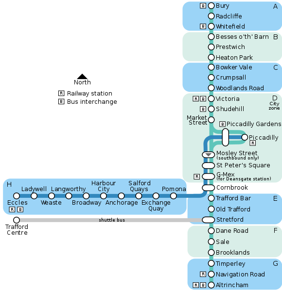 A map of Manchester Metrolink, 2008