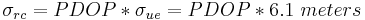 \ \sigma_{rc} = PDOP*\sigma_{ue}= PDOP*6.1\ meters