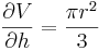 \frac{ \partial V}{\partial h} = \frac{\pi r^2}{3}