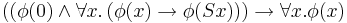 ((\phi(0) \land \forall x.\,(\phi(x) \to \phi(Sx))) \to \forall x.\phi(x)