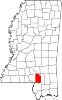 Map of Mississippi highlighting Lamar County