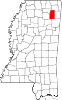 Map of Mississippi highlighting Lee County